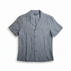 Perry Ellis Mens Blue Linen Blend Short Sleeve Button Down Shirt Size Medium